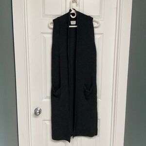 100% Merino Wool Long Dunkirk Open Front Vest Duster with pockets (size small)
